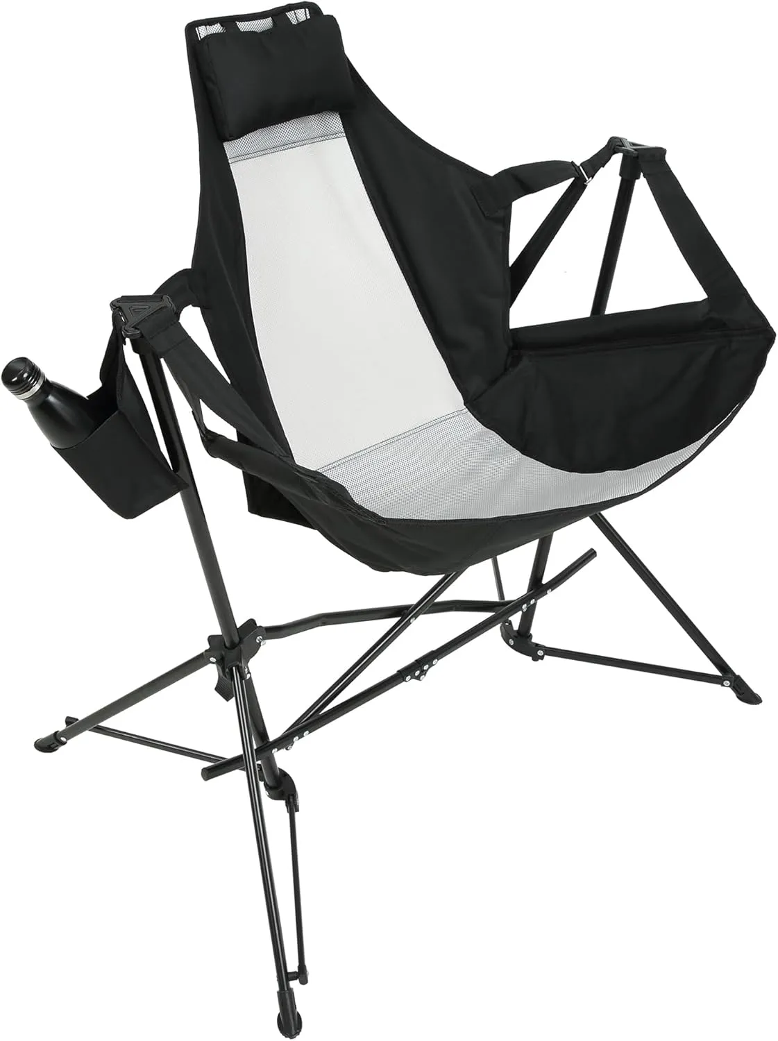 Aluminum Alloy Folding Portable Rocking Hammock Camping Chair with Adjustable Back, Pillow and Cup Holder, Black