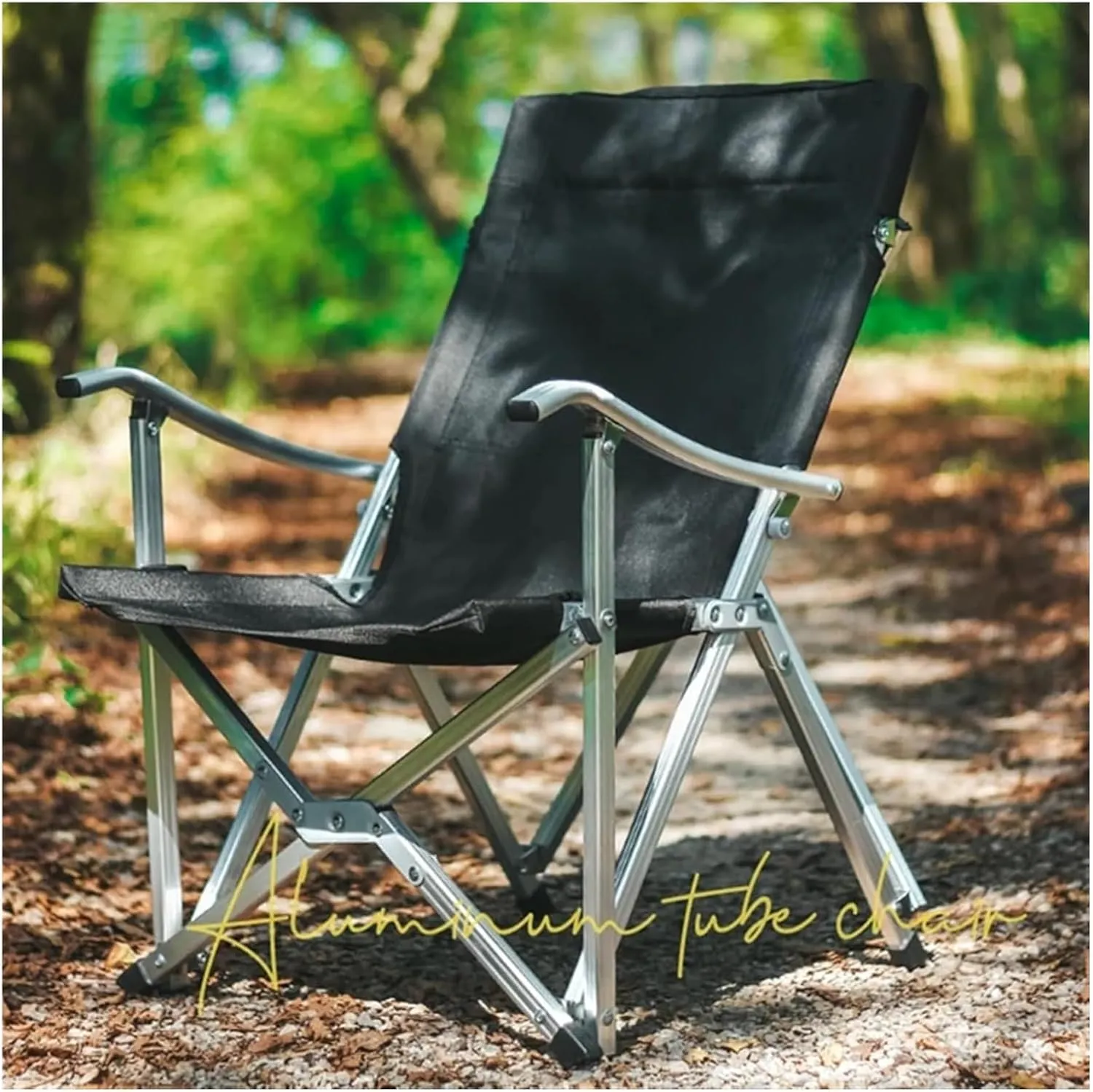 Aluminum Alloy Outdoor Folding Fishing Chair Leisure Beach Chair 600D Oxford Fabric Backrest Director Camping Stool(Black)