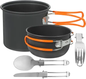 Aluminum Camping Pots Set 2-Person Cooking Gear Portable Cooking Utensils for Camping Hiking