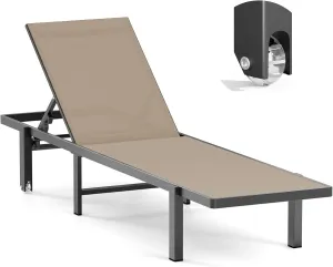 Aluminum Chaise Lounge Chair Outdoor with Wheels, Patio Lounge Chair with Adjustable 5-Position Recliner and Full Flat Tanning Chair for Patio, Beach, Pool, Khaki