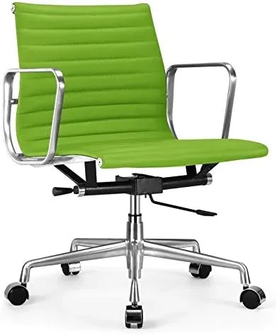 Aluminum Group Leather Ribbed Back Management Chair - Apple Green Leather