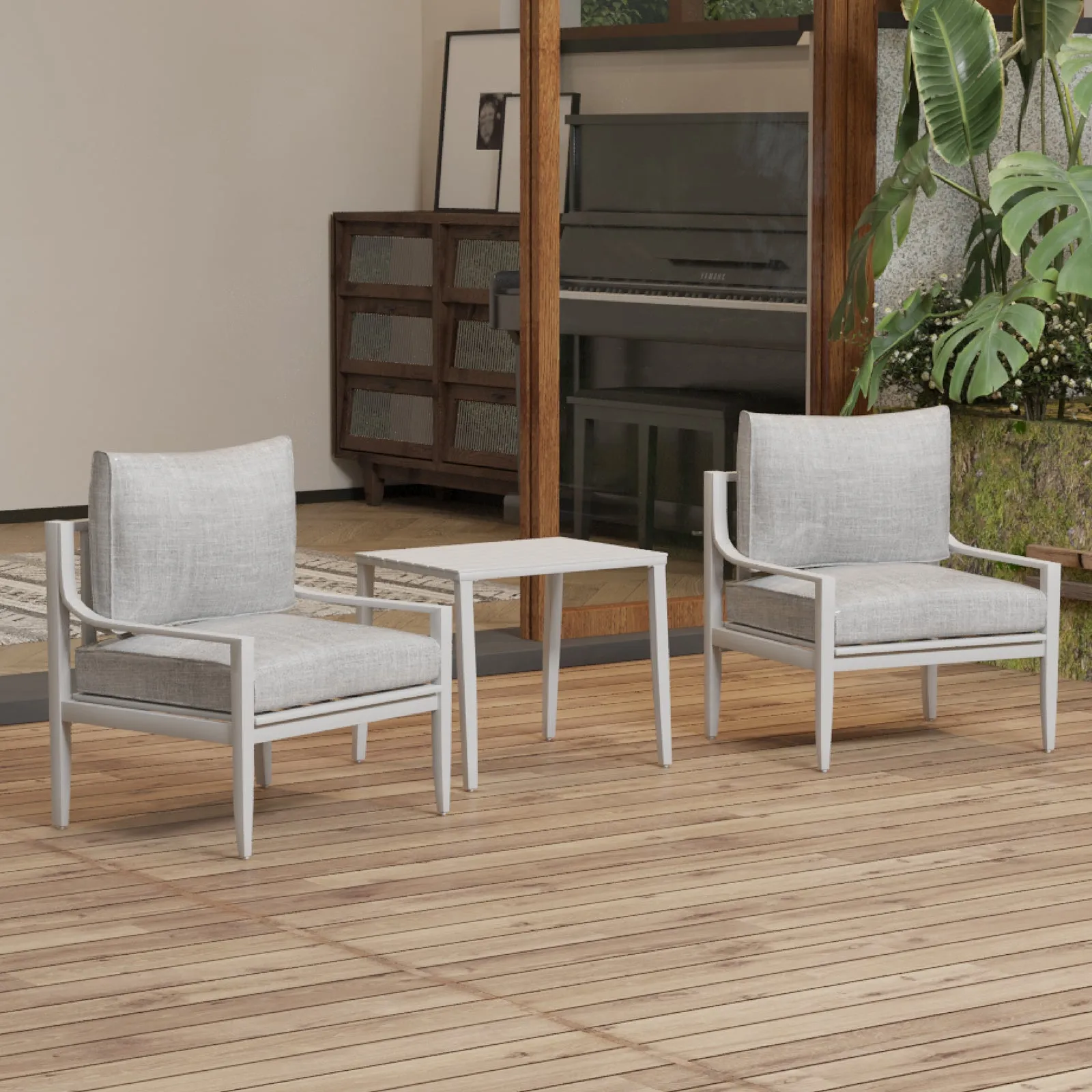 Aluminum Outdoor Armchair Conversation Dining Chair with Waterproof Thick Cushions High Density Foam All-Weather for Balcony, Deck, Patio, Garden, Poolside, Backyard