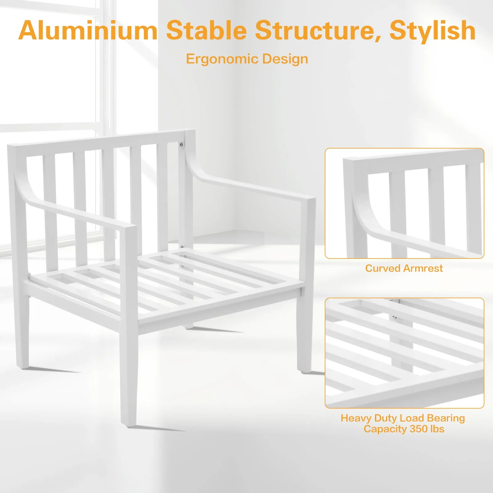 Aluminum Outdoor Armchair Conversation Dining Chair with Waterproof Thick Cushions High Density Foam All-Weather for Balcony, Deck, Patio, Garden, Poolside, Backyard