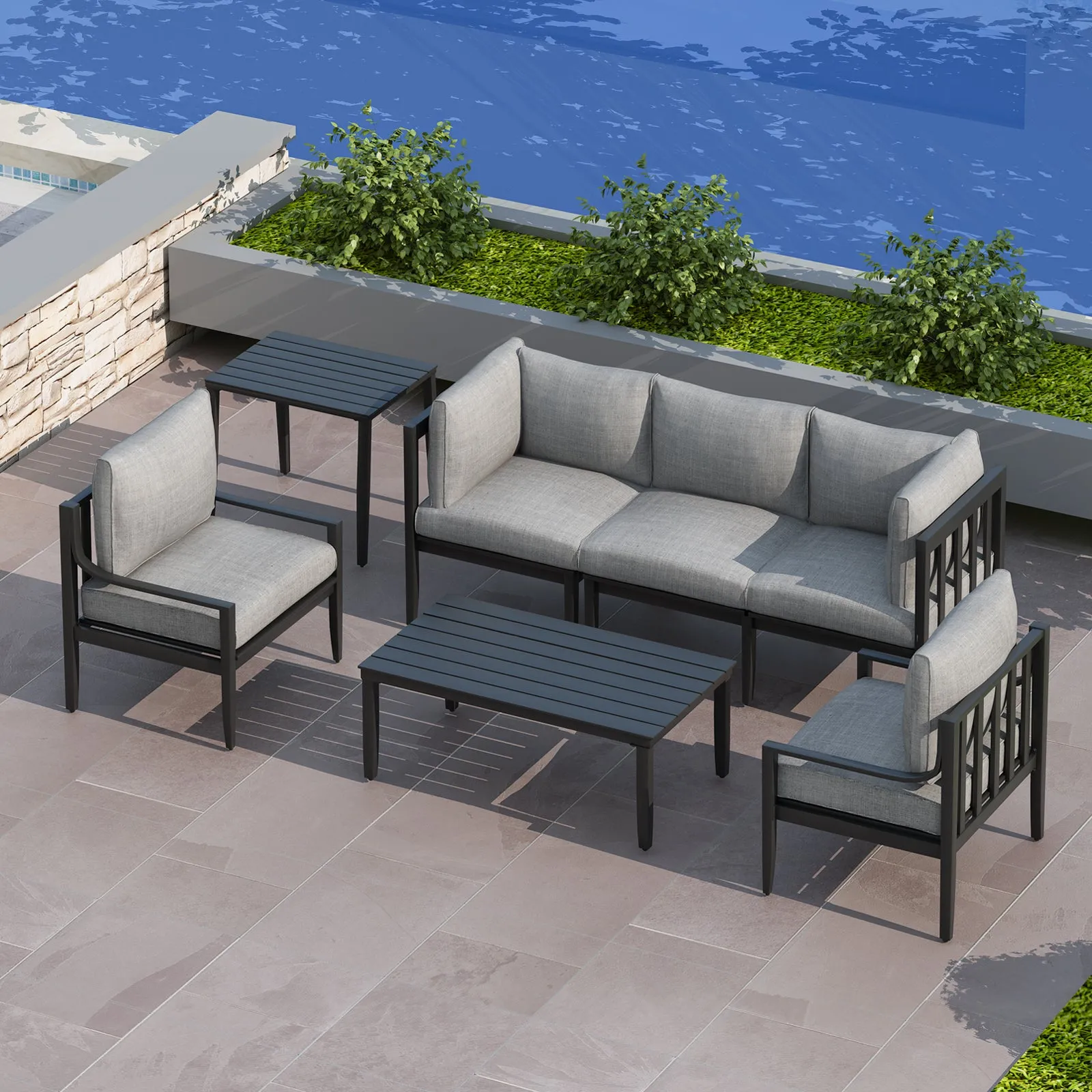 Aluminum Outdoor Armchair Conversation Dining Chair with Waterproof Thick Cushions High Density Foam All-Weather for Balcony, Deck, Patio, Garden, Poolside, Backyard