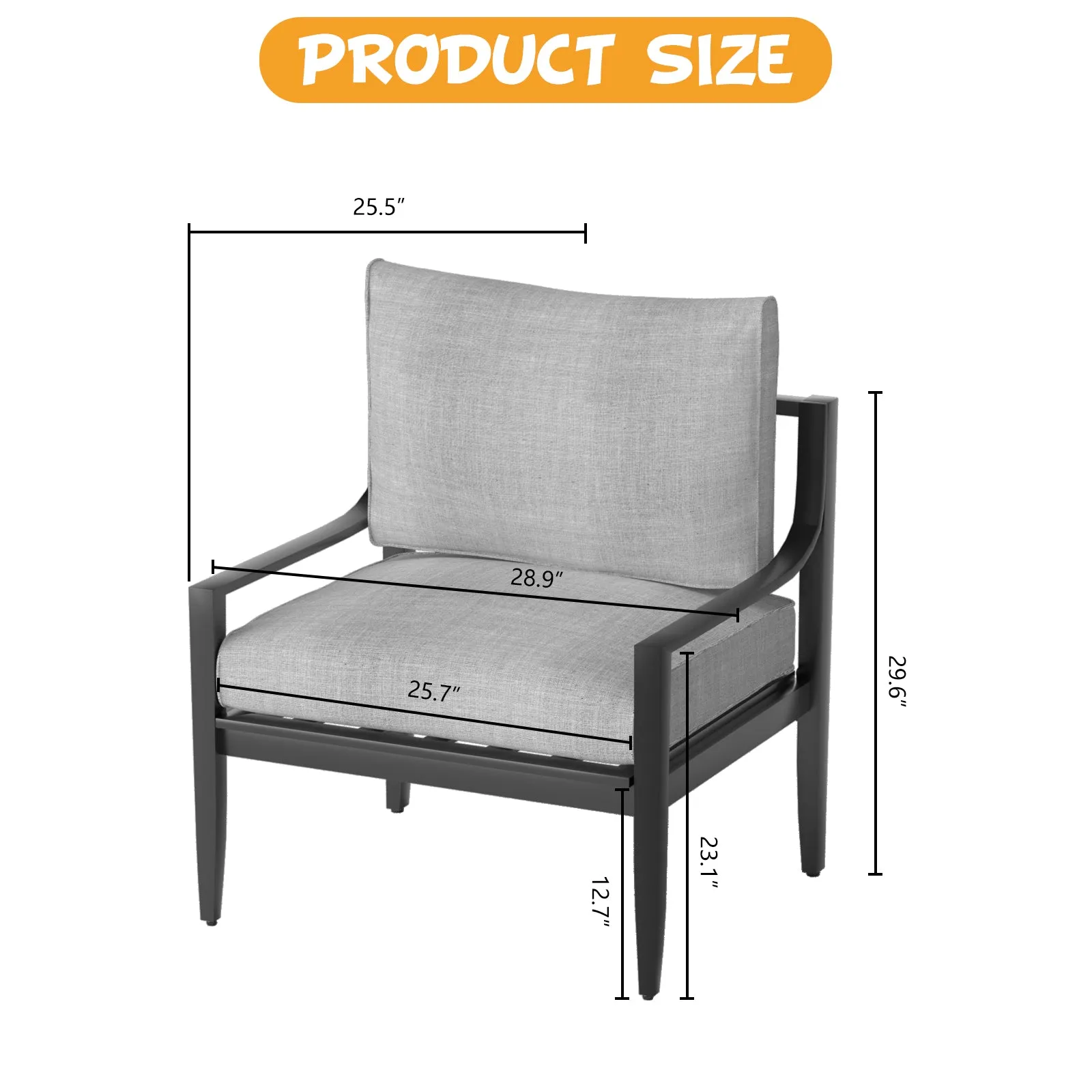 Aluminum Outdoor Armchair Conversation Dining Chair with Waterproof Thick Cushions High Density Foam All-Weather for Balcony, Deck, Patio, Garden, Poolside, Backyard
