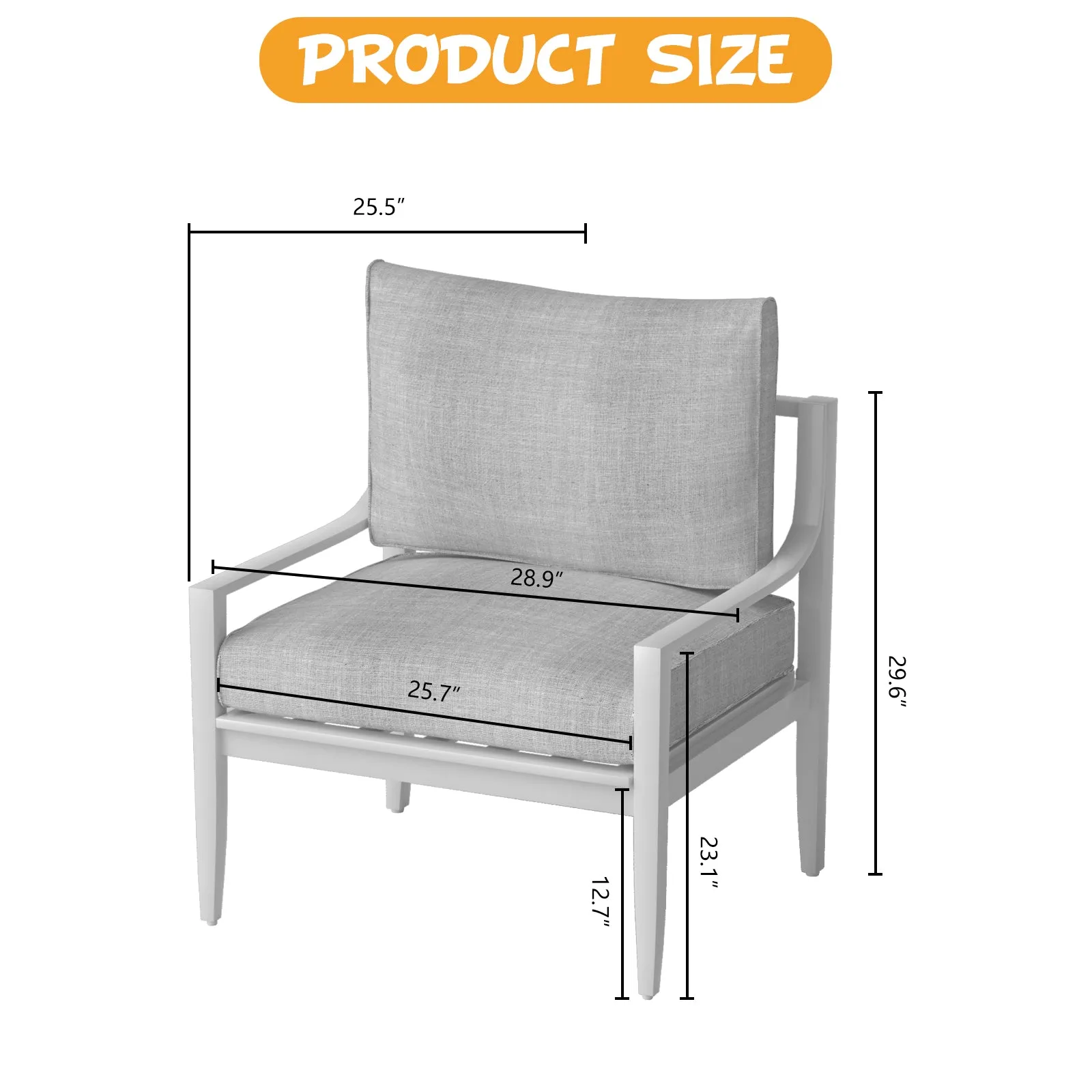Aluminum Outdoor Armchair Conversation Dining Chair with Waterproof Thick Cushions High Density Foam All-Weather for Balcony, Deck, Patio, Garden, Poolside, Backyard