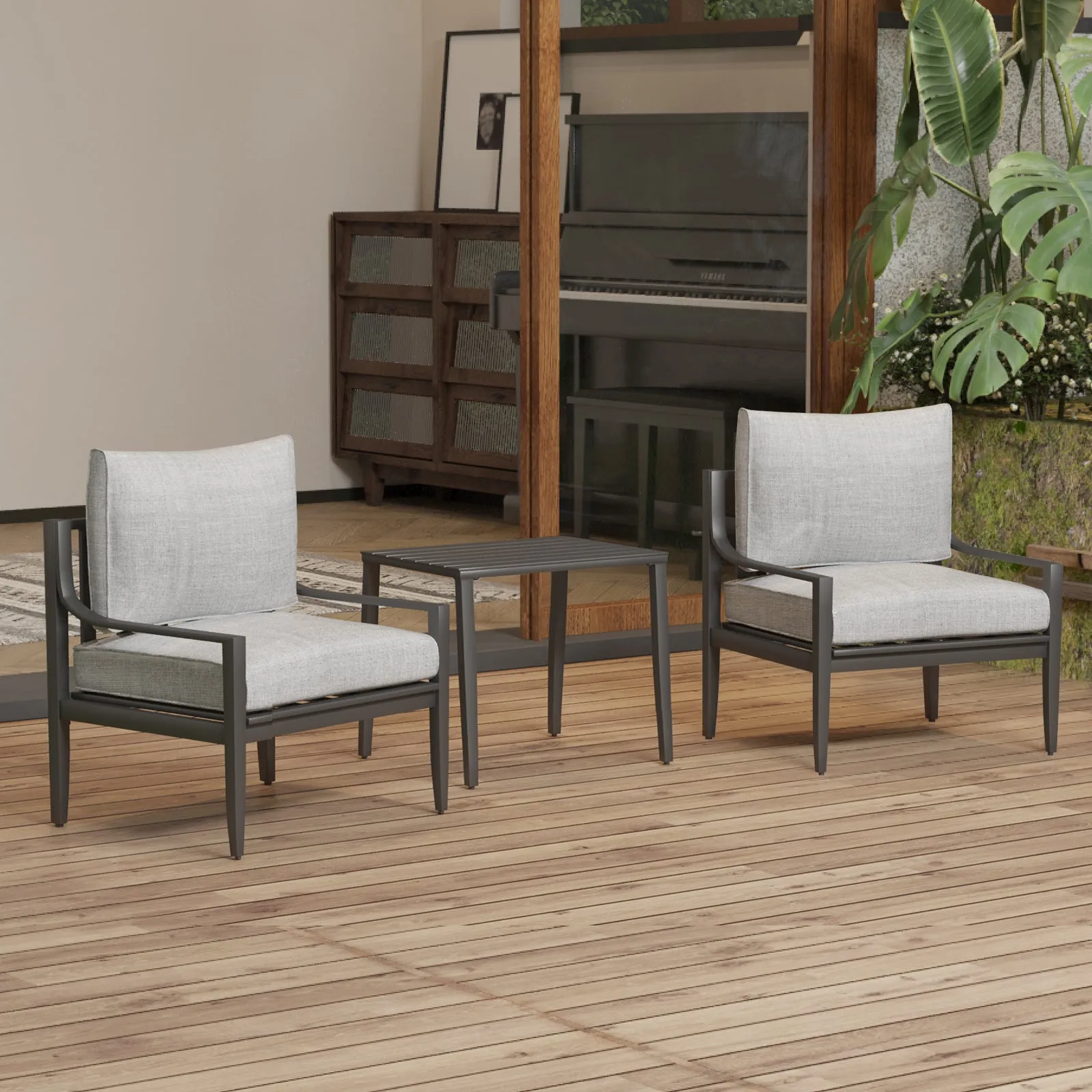 Aluminum Outdoor Armchair Conversation Dining Chair with Waterproof Thick Cushions High Density Foam All-Weather for Balcony, Deck, Patio, Garden, Poolside, Backyard
