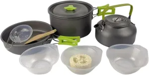 Aluminum pan Set, Camping Hiking Cookware Set Outdoor Portable Picnic Cookware Kit Alumina Pot Frying Pan Set Travel Cooking Accessory, Green