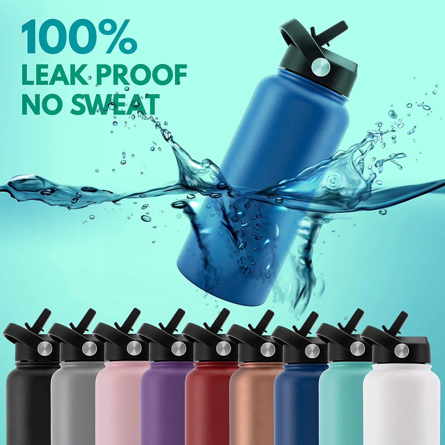 Amazing Items Personalized Water Bottle w/Straw & Lid, 24 oz - Teal | Custom Stainless Steel Sports Water Bottle w/Name and Text - Double-Wall, Vacuum Insulated - Rotating Handle