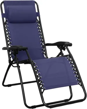 Amazon Basics Outdoor Patio Zero Gravity Lounge Chair with Pillow, Folding Reclining and Textilene Adjustable, Folding Lounge Lawn Chairs for Outside, 26", Blue