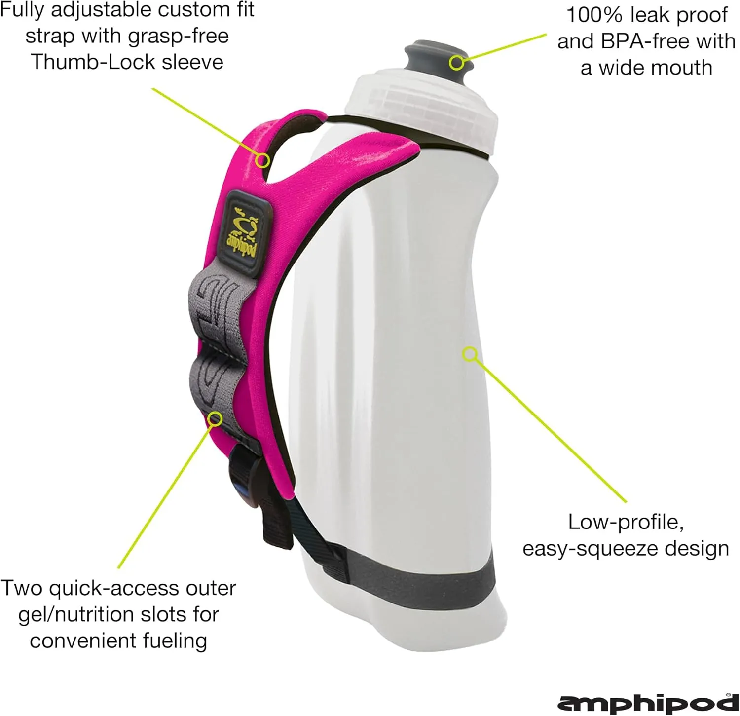Amphipod Hydraform Ergo Minimalist Handheld Water Bottle, BPA-Free Hydration Pack for Ultra-Running, Marathons & Walking - Pink - 16 oz