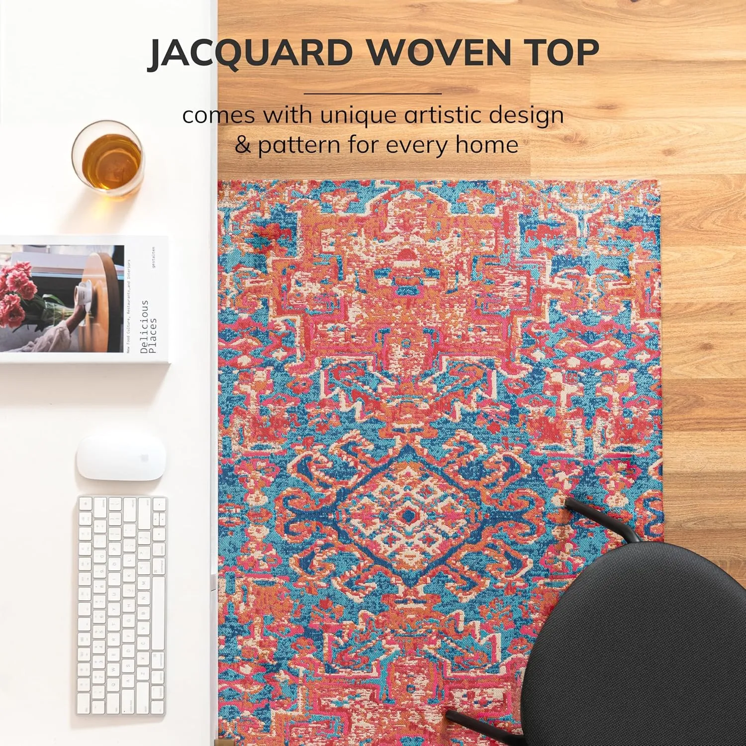 Anji Mountain Rug'd Chairmat - Anti-Slip Design Office Desk Accessories, Jacquard Woven Top, Versatile Office Chair Mat for Low Pile Carpets & Hard Surfaces, Chair Mat Essentials- Merida (36 x 48")