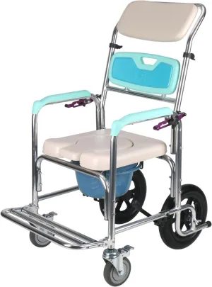 AOI Shower Commode Wheelchair for Elderly and Disabled, Rolling Shower Chair with Adjustable Backrest Angle and Headrest,12" Rear Wheel