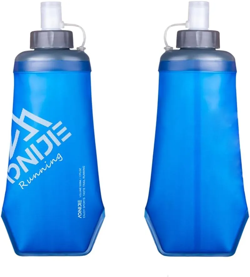 AONIJIE Sports Water Flask, Soft Running Water Bottle, Flexible Collapsible Hydration Flasks, Silicone Cooling Ice Keeping Insulated Soft Bottle with Bite Top (Dark Blue,420ml)