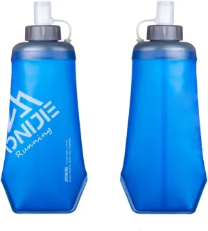 AONIJIE Sports Water Flask, Soft Running Water Bottle, Flexible Collapsible Hydration Flasks, Silicone Cooling Ice Keeping Insulated Soft Bottle with Bite Top (Dark Blue,420ml)
