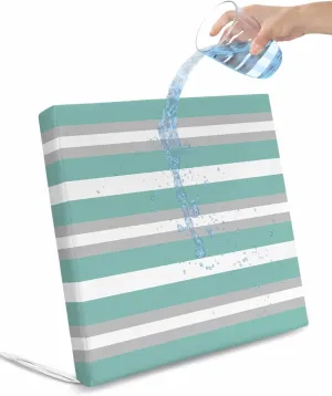 Aqua Grey Stripe Outdoor Cushion Chair Cover Set of 2 - Waterproof Couch Seat Covers, Minimalist Farmhouse Striped Patio Furniture Protector Cushions Slipcovers for Sofa/RV, 22"x22"x4"