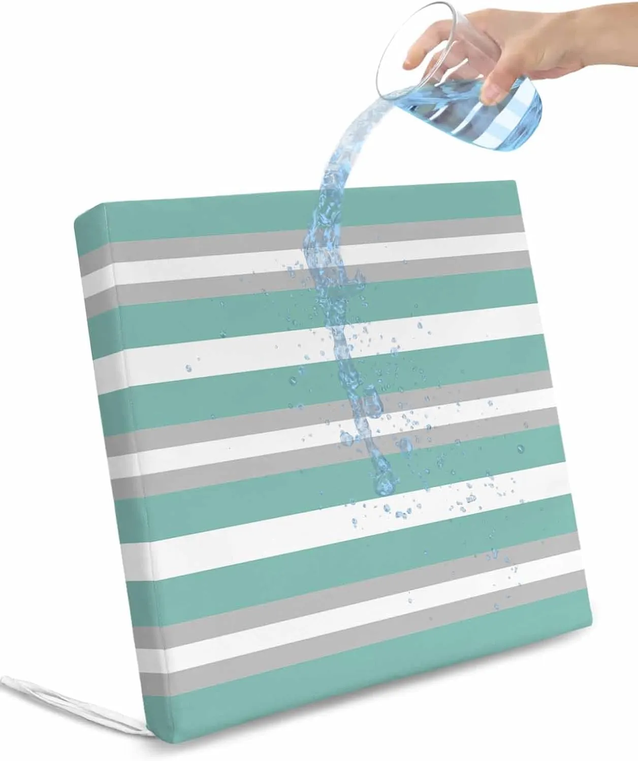 Aqua Grey Stripe Outdoor Cushion Chair Cover Set of 2 - Waterproof Couch Seat Covers, Minimalist Farmhouse Striped Patio Furniture Protector Cushions Slipcovers for Sofa/RV, 22"x22"x4"