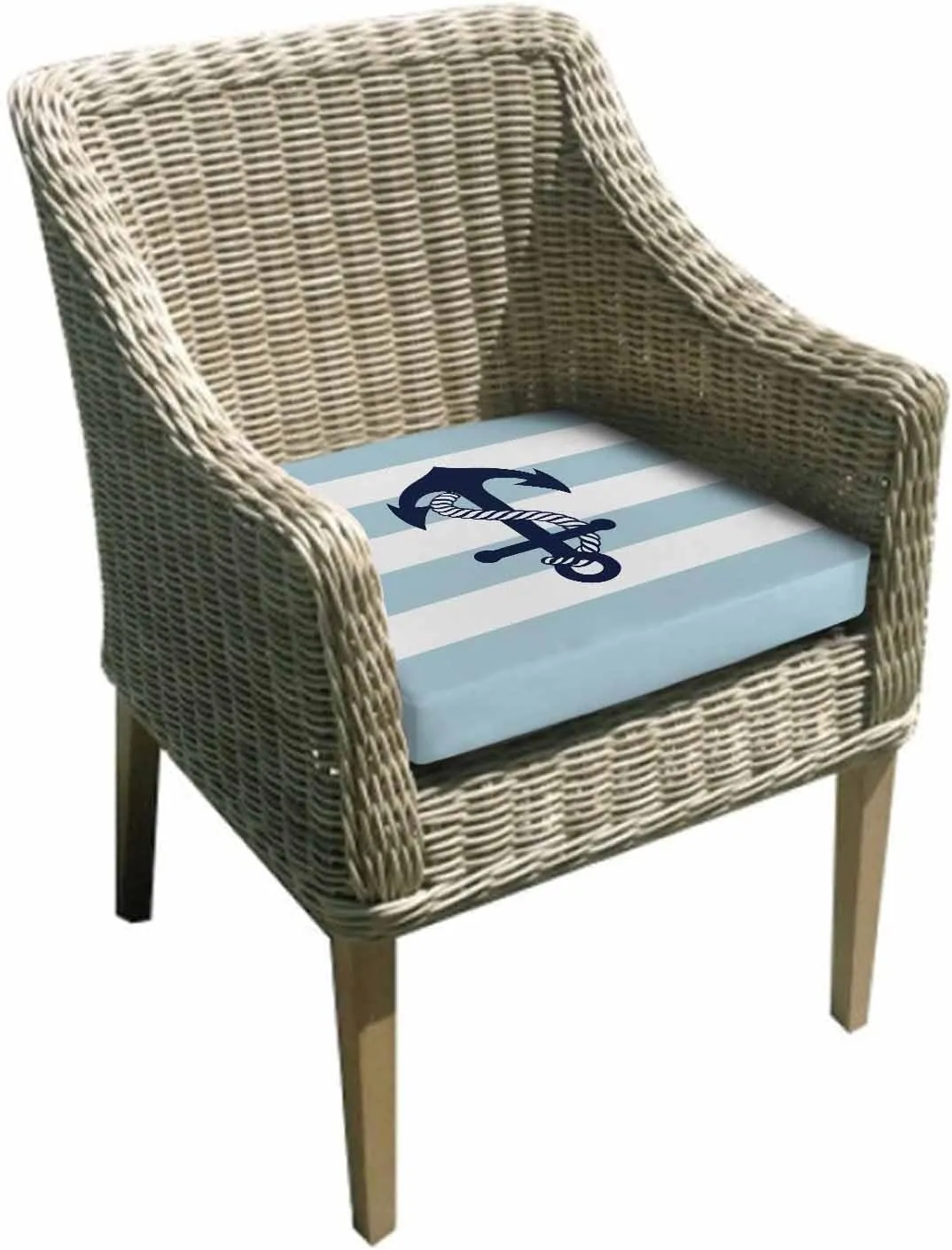 Aqua Stripe Nautical Outdoor Cushion Chair Cover Set of 2 - Waterproof Couch Seat Covers, Navy Blue Anchor Summer Coastal Patio Furniture Protector Cushions Slipcovers for Sofa/RV, 24"x24"x4"