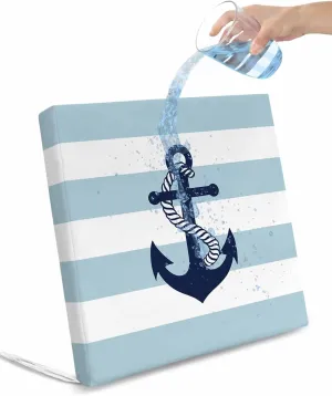 Aqua Stripe Nautical Outdoor Cushion Chair Cover Set of 2 - Waterproof Couch Seat Covers, Navy Blue Anchor Summer Coastal Patio Furniture Protector Cushions Slipcovers for Sofa/RV, 24"x24"x4"