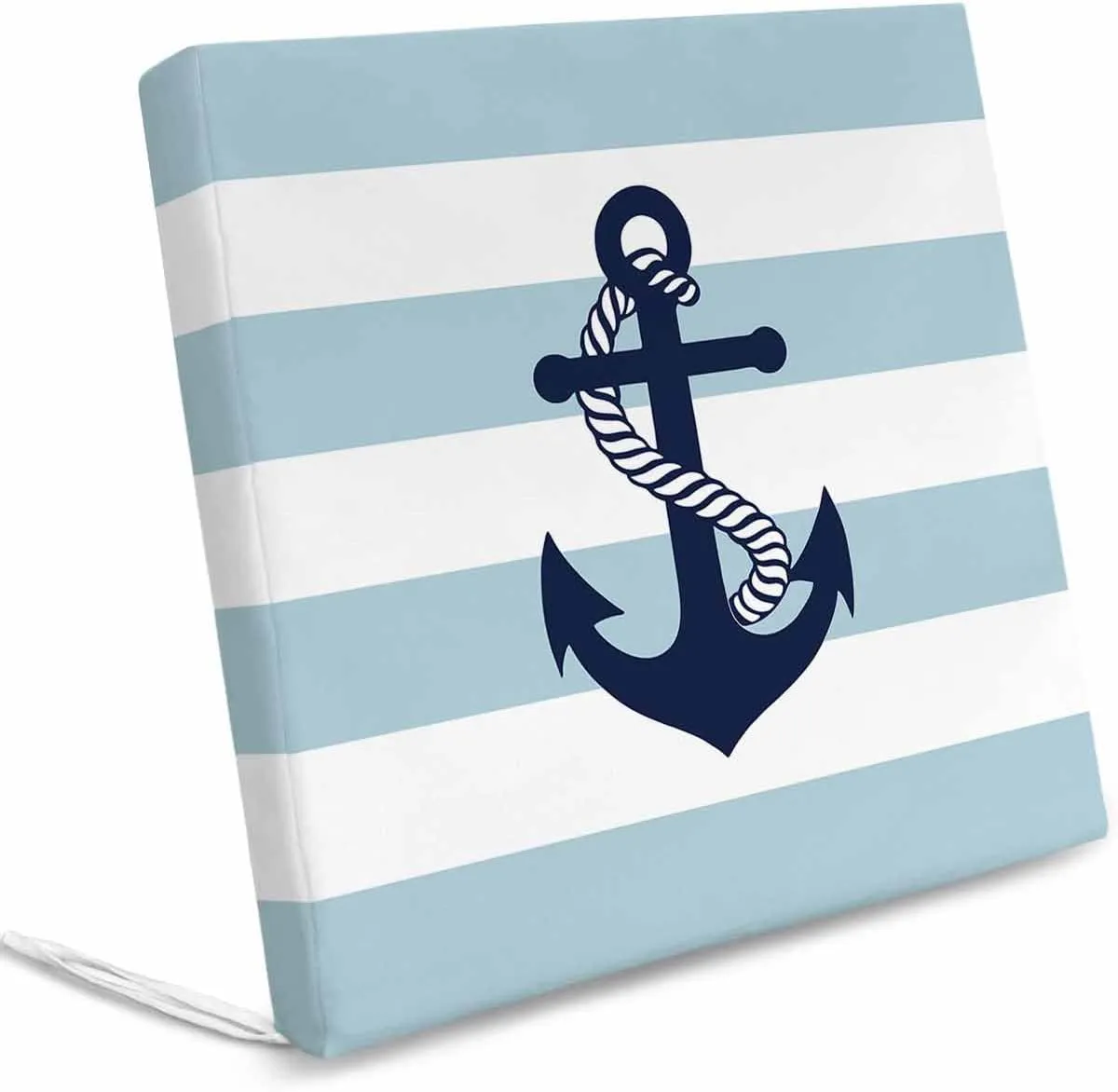 Aqua Stripe Nautical Outdoor Cushion Chair Cover Set of 2 - Waterproof Couch Seat Covers, Navy Blue Anchor Summer Coastal Patio Furniture Protector Cushions Slipcovers for Sofa/RV, 24"x24"x4"