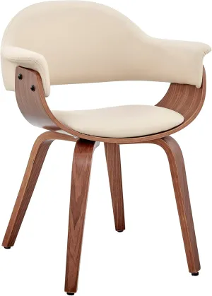 Armen Living Adalyn Faux Leather and Wood Dining Room Accent Chair, Cream/Walnut 19D x 25W x 30H in