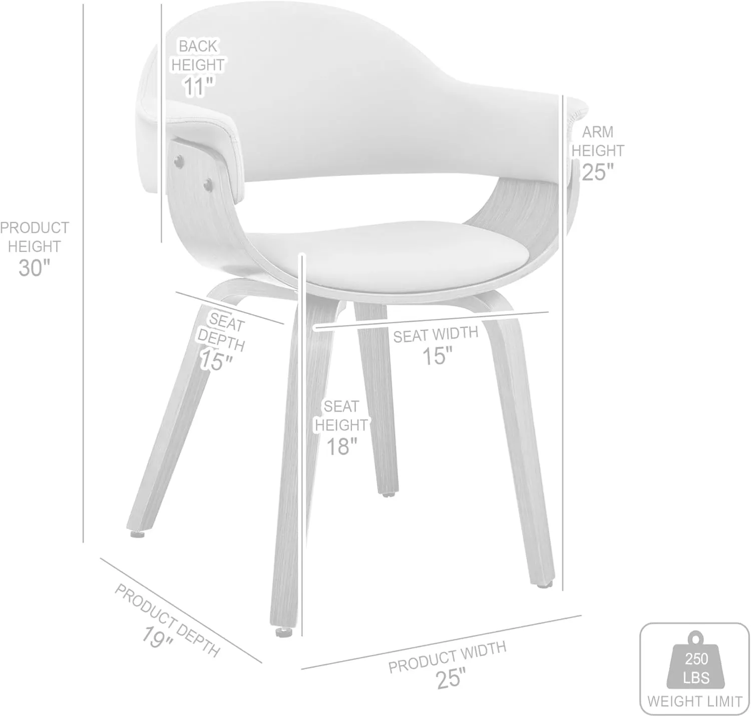 Armen Living Adalyn Faux Leather and Wood Dining Room Accent Chair, Cream/Walnut 19D x 25W x 30H in