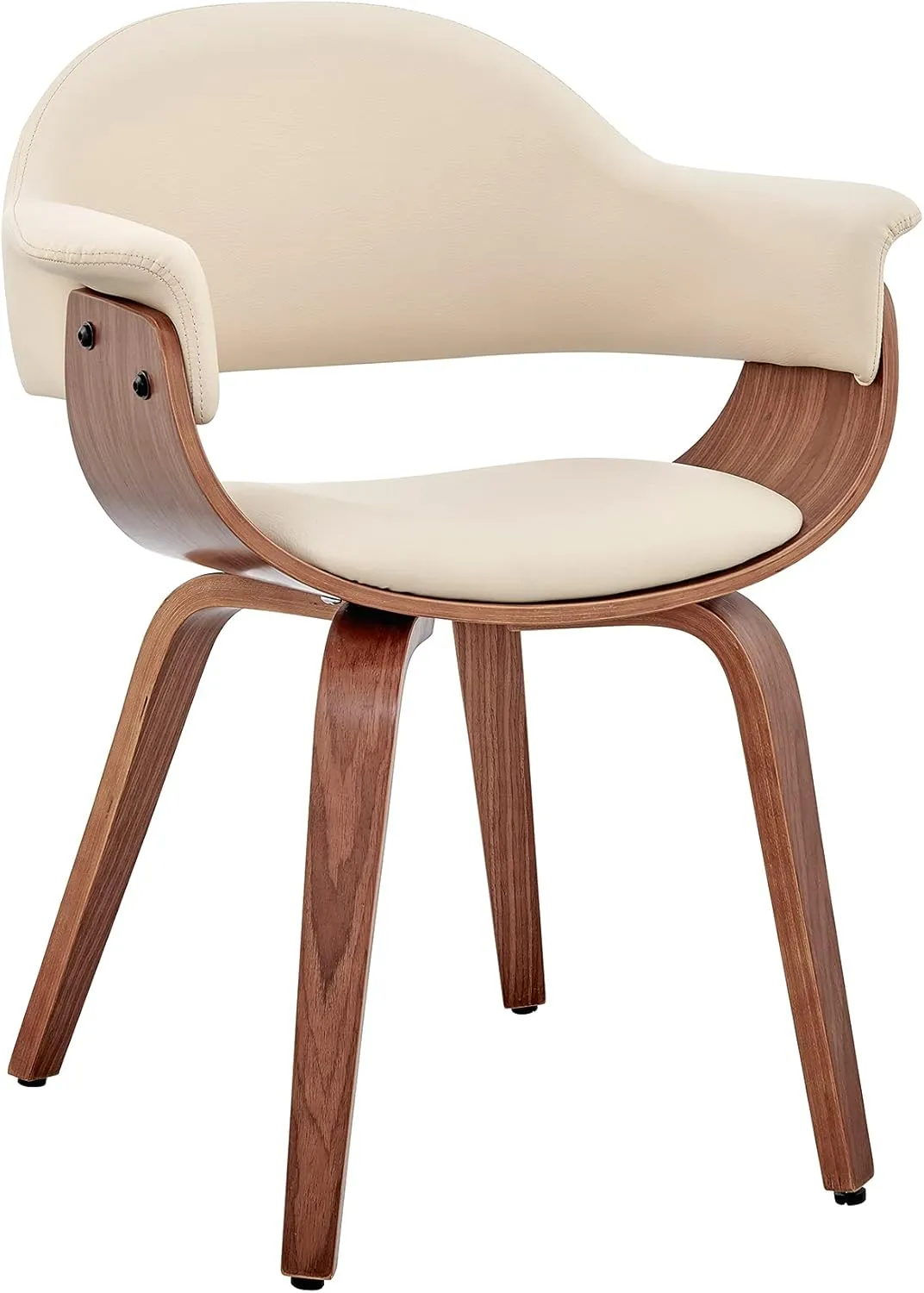 Armen Living Adalyn Faux Leather and Wood Dining Room Accent Chair, Cream/Walnut 19D x 25W x 30H in
