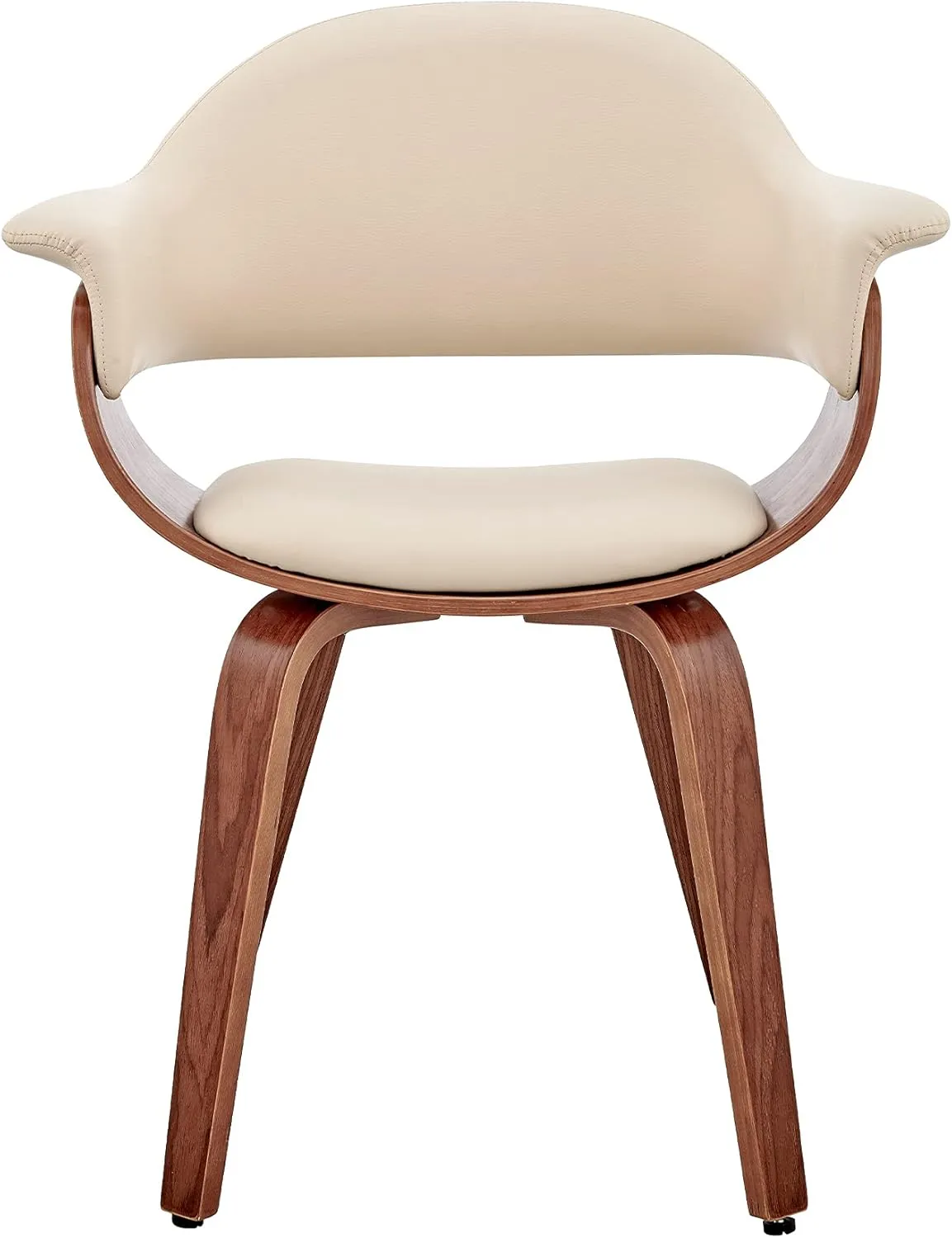 Armen Living Adalyn Faux Leather and Wood Dining Room Accent Chair, Cream/Walnut 19D x 25W x 30H in