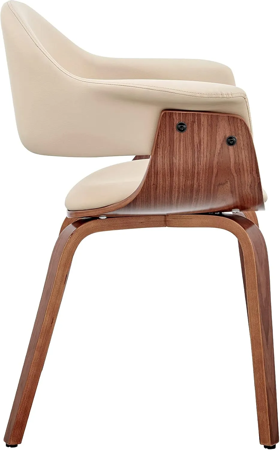 Armen Living Adalyn Faux Leather and Wood Dining Room Accent Chair, Cream/Walnut 19D x 25W x 30H in