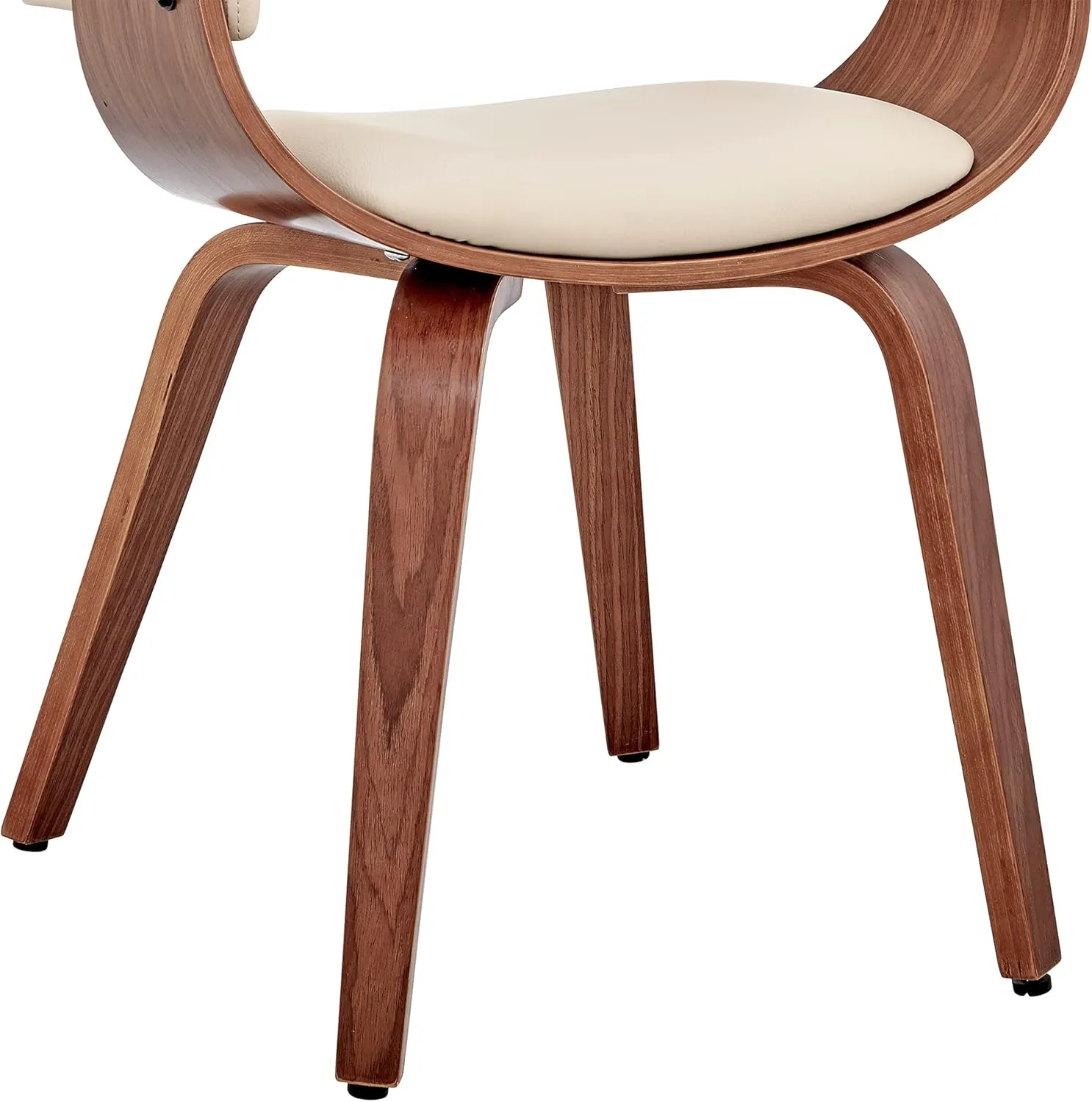 Armen Living Adalyn Faux Leather and Wood Dining Room Accent Chair, Cream/Walnut 19D x 25W x 30H in