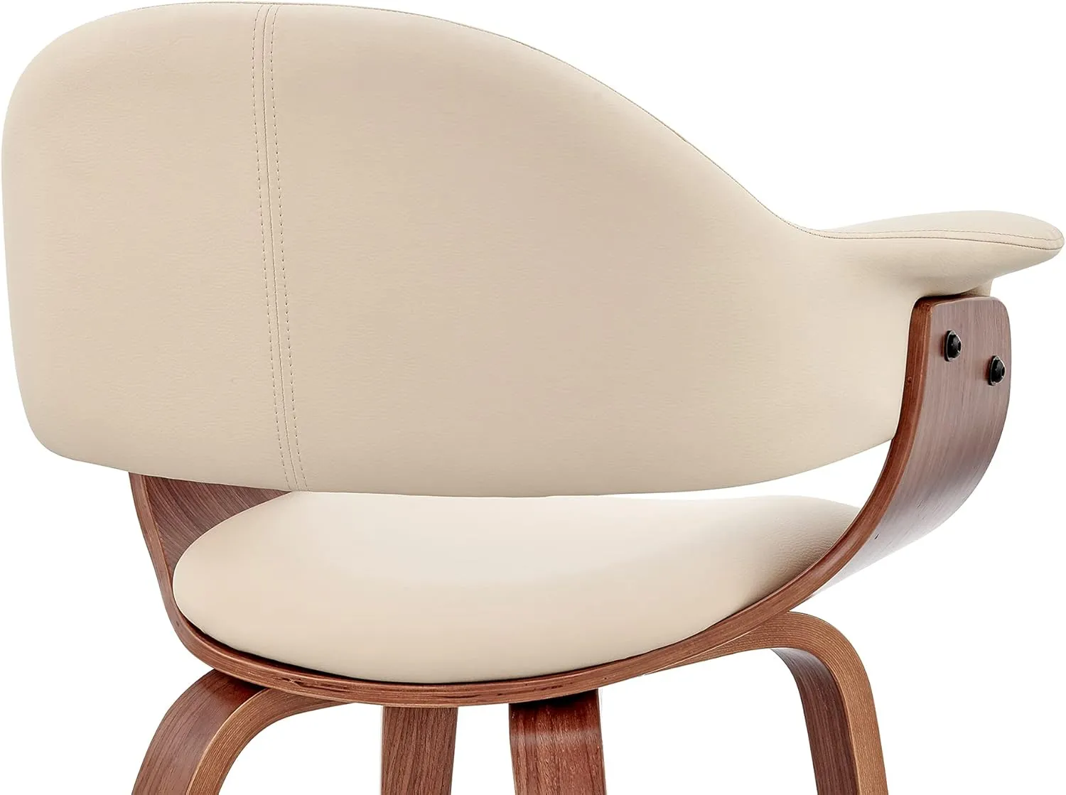 Armen Living Adalyn Faux Leather and Wood Dining Room Accent Chair, Cream/Walnut 19D x 25W x 30H in