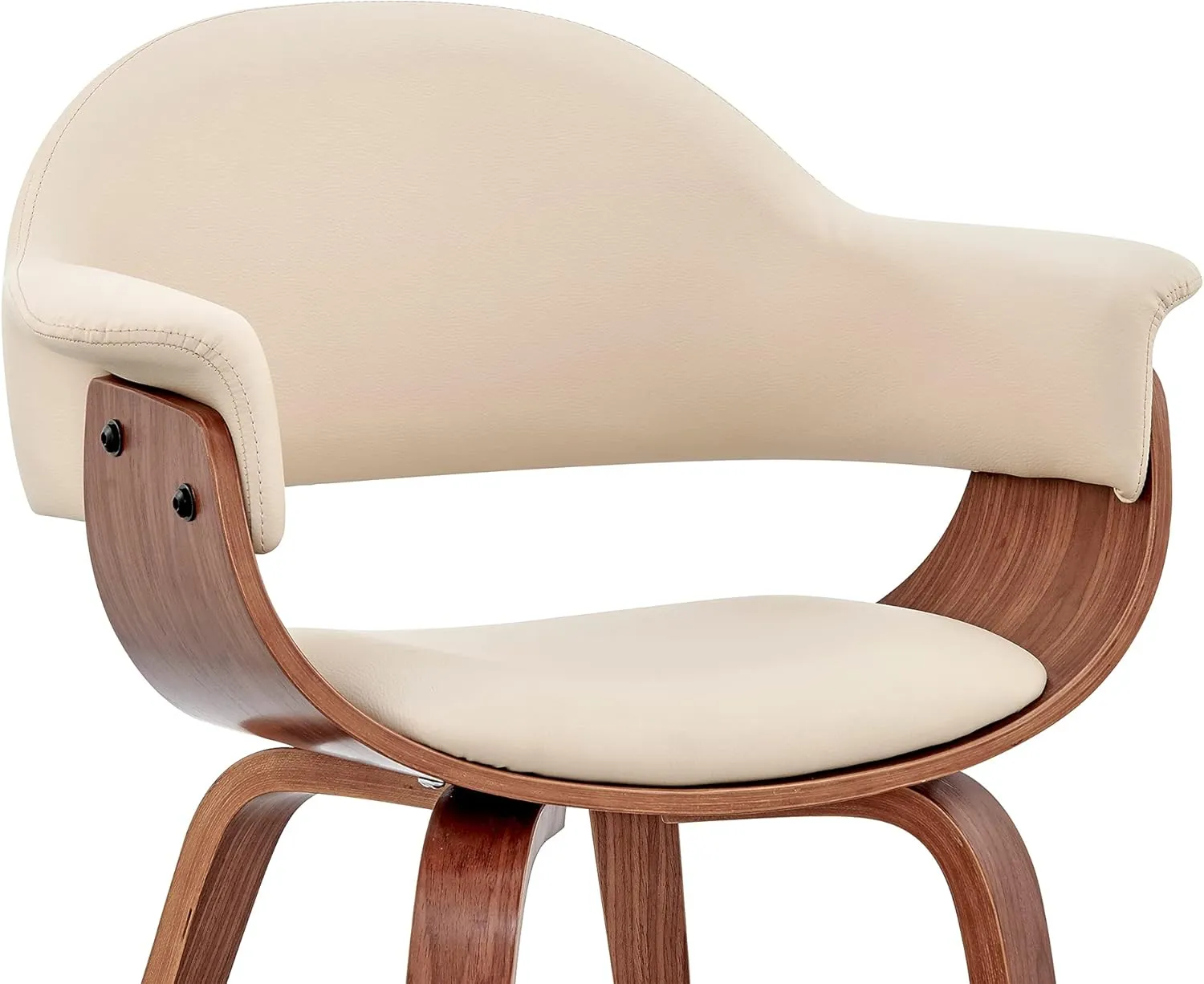 Armen Living Adalyn Faux Leather and Wood Dining Room Accent Chair, Cream/Walnut 19D x 25W x 30H in
