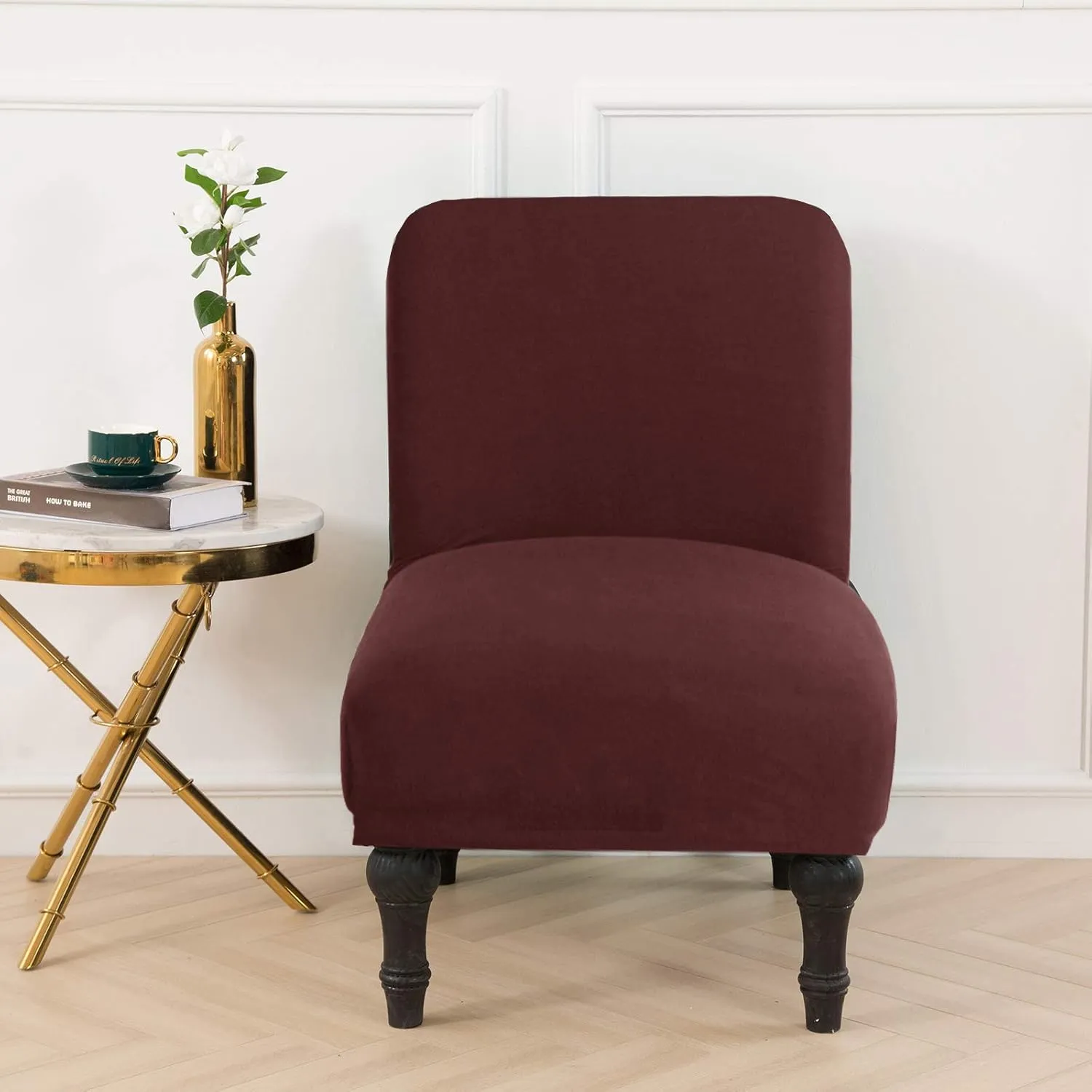 Armless Accent Chair Cover, Large Size Armless Slipper Chair Slipcover, Stretch Universal Thin Fabric Living Room Chair Cover Furniture Protector Removable Washable for Home Hotel Living Room (Coffee)