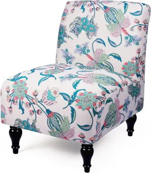 Armless Accent Slipper Chair Cover Slipcover,Stretch Spandex Printed Removable Non-Slip Silp Cover for Accent Chair Without Arms for Living Dining Room(Beige/Green)