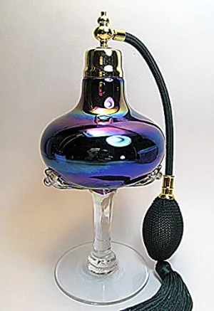 Art Hand Made Crystal Glass Perfume Cologne Refillable Empty Bottle with Dark Green Bulb Atomizer Sprayer