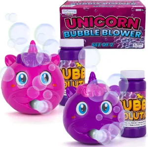 ArtCreativity Unicorn Bubble Machine for Kids, Set of 2, Bubble Blower with Bubble Solution Included, Pink & Purple Unicorn Bubble Toys for Girls & Boys, Princess Party Favors & Goodie Bag Filler