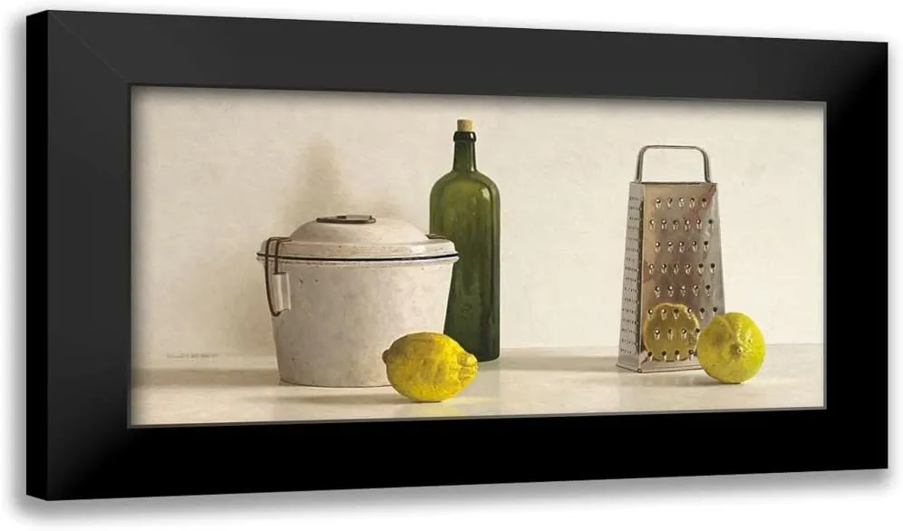 ArtDirect - de Bont, Willem 18x11 Black Modern Framed Art Print Titled: Two Lemons-Rasp-Bottle and Pot