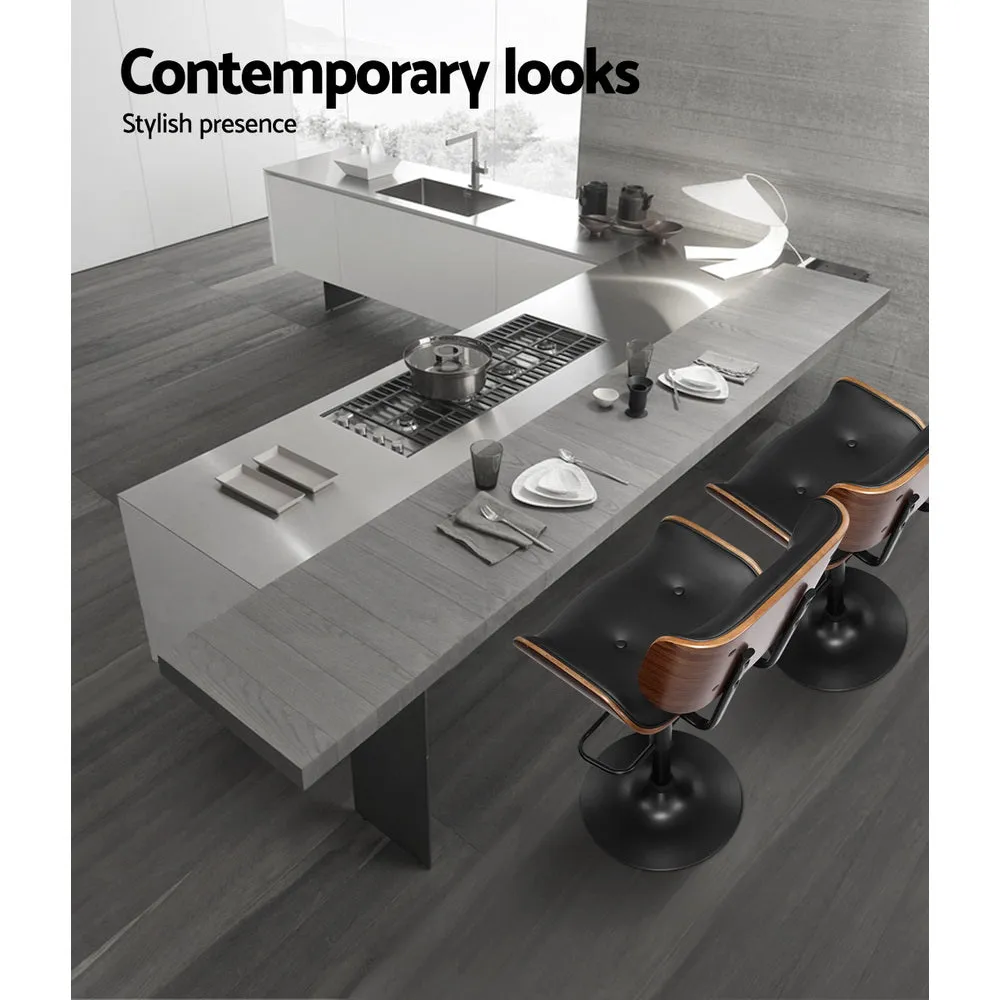 Artiss Bar Stool Gas Lift Wooden PU Leather - Black and Wood
