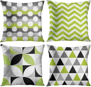 ArtSocket Set of 4 Throw Pillow Covers Green Black Lime Mosaic Pattern Gray Grey White Retro Triangles Geometric Decorative Pillow Cases Home Decor Square 18x18 Inches Pillowcases