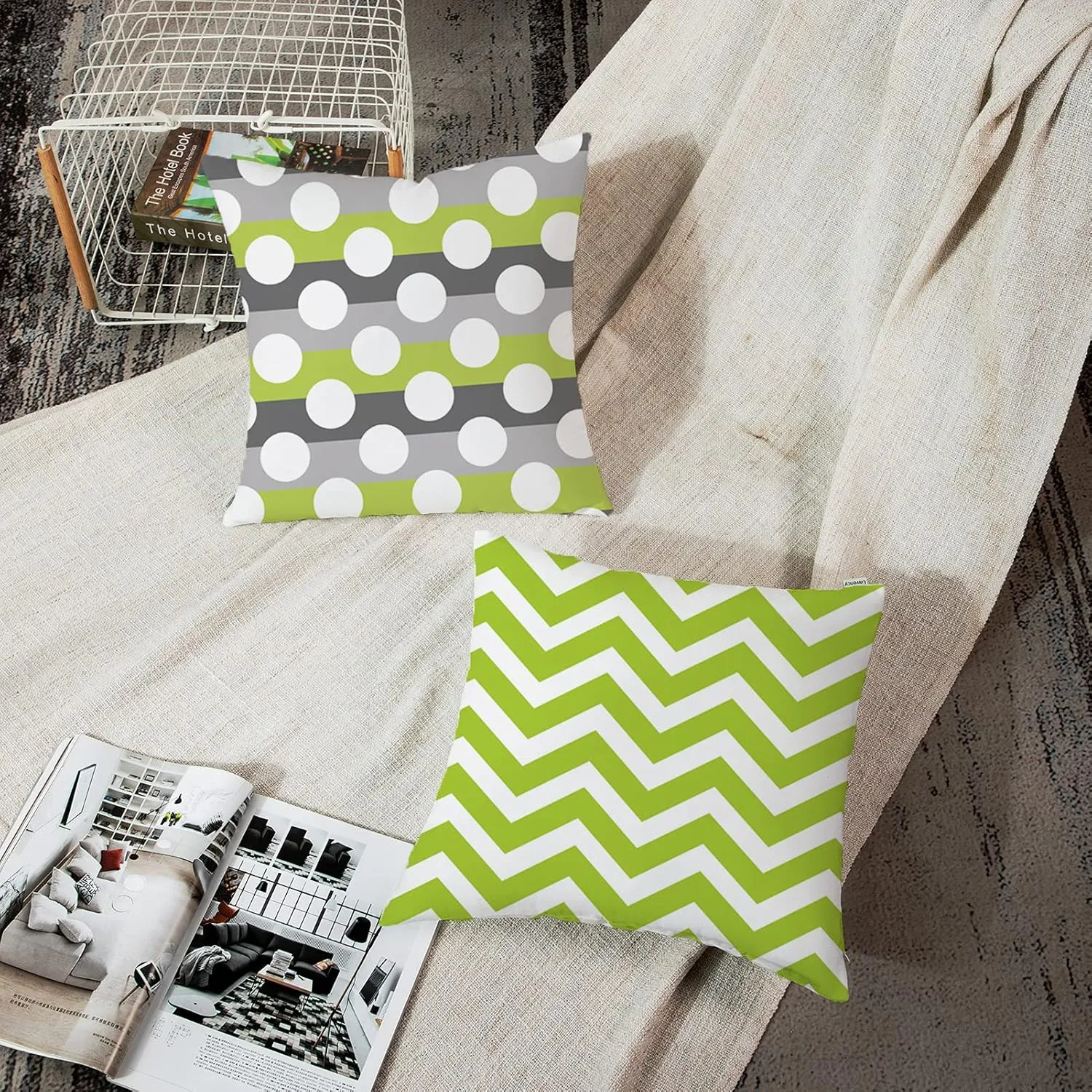 ArtSocket Set of 4 Throw Pillow Covers Green Black Lime Mosaic Pattern Gray Grey White Retro Triangles Geometric Decorative Pillow Cases Home Decor Square 18x18 Inches Pillowcases