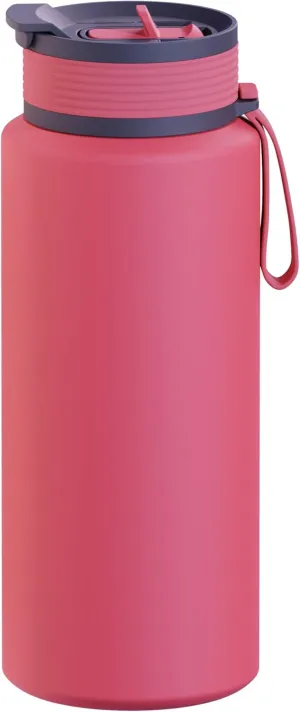 Asobu Boulder Puramic™ Insulated Sport Water Bottle with Dual Function Flip Open and Straw Lid for Hot Coffee and Cold Ice Coffee with Ceramic Coating 34 oz (Red)