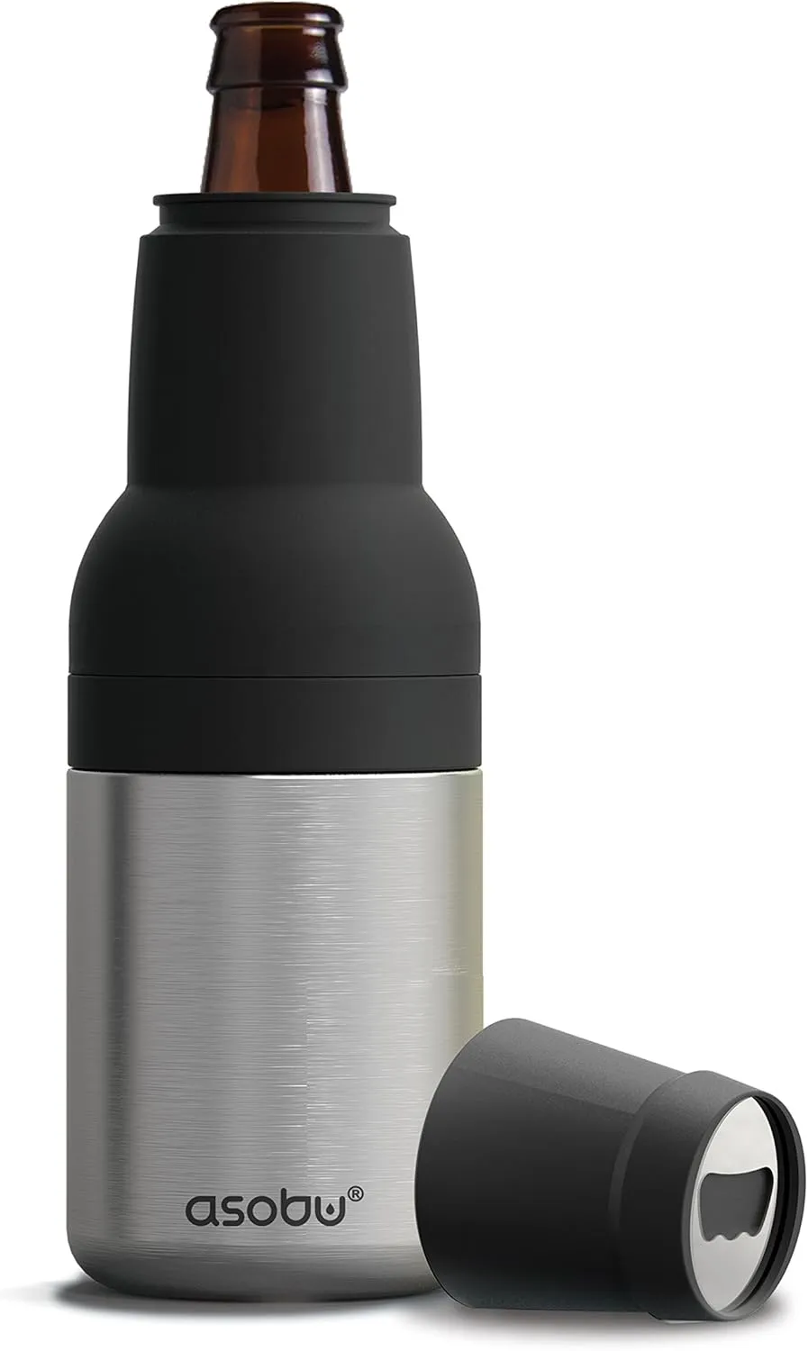 Asobu Frosty Beer Holder 2 Go Vacuum Insulated Double Walled Stainless Steel Beer Can and Bottle Cooler with Beer Opener Eco Friendly and Bpa Free (Silver)