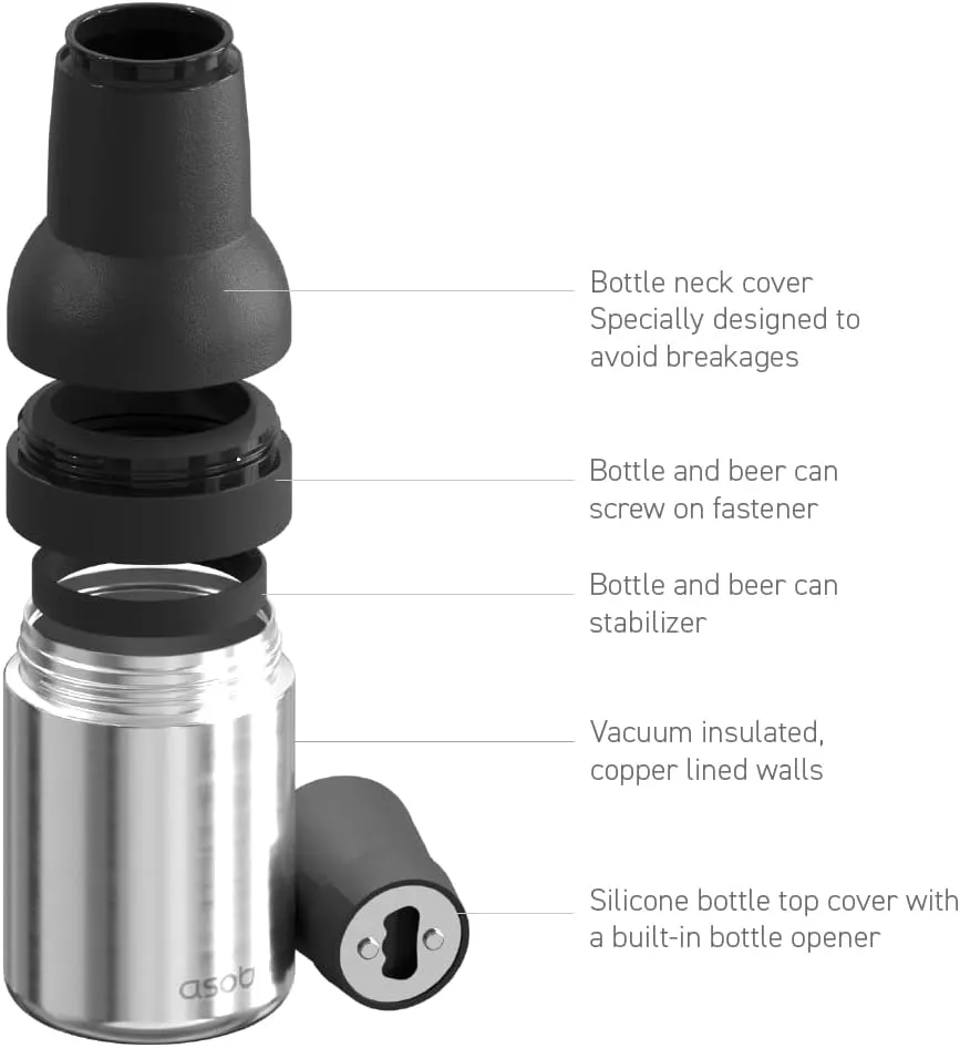 Asobu Frosty Beer Holder 2 Go Vacuum Insulated Double Walled Stainless Steel Beer Can and Bottle Cooler with Beer Opener Eco Friendly and Bpa Free (Silver)