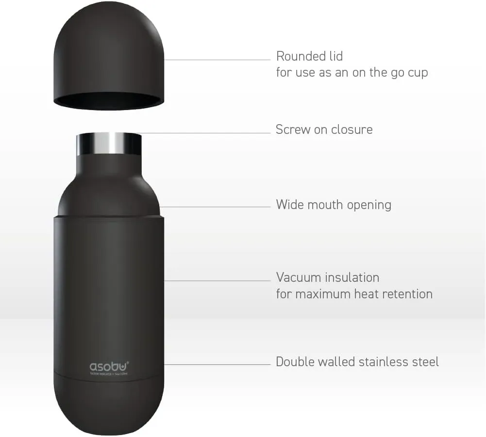 Asobu Orb Stainless Steel Double Wall Insulated Travel Water Bottle – Lid Doubles as a Cup 14 Ounce (Red)