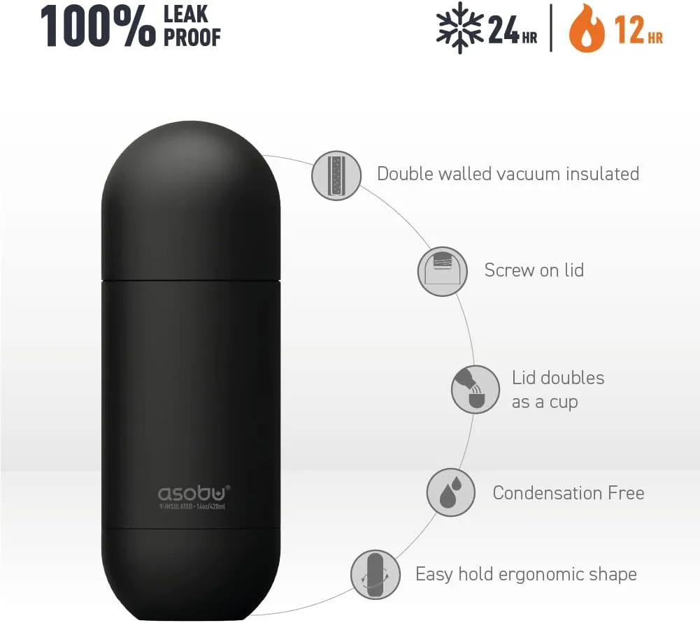 Asobu Orb Stainless Steel Double Wall Insulated Travel Water Bottle – Lid Doubles as a Cup 14 Ounce (Red)