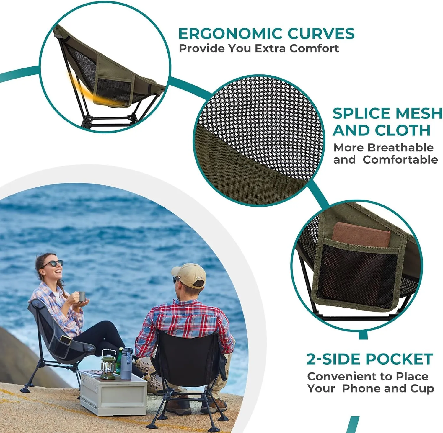 ATEPA Backpacking Chair, Ultralight Folding Portable Small Camping Chairs for Adults Compact Foldable Beach Seat with Anti-Sinking Feet & Aluminum Frame for Outdoor Hiking Travel Fishing