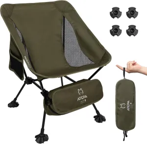 ATEPA Backpacking Chair, Ultralight Folding Portable Small Camping Chairs for Adults Compact Foldable Beach Seat with Anti-Sinking Feet & Aluminum Frame for Outdoor Hiking Travel Fishing