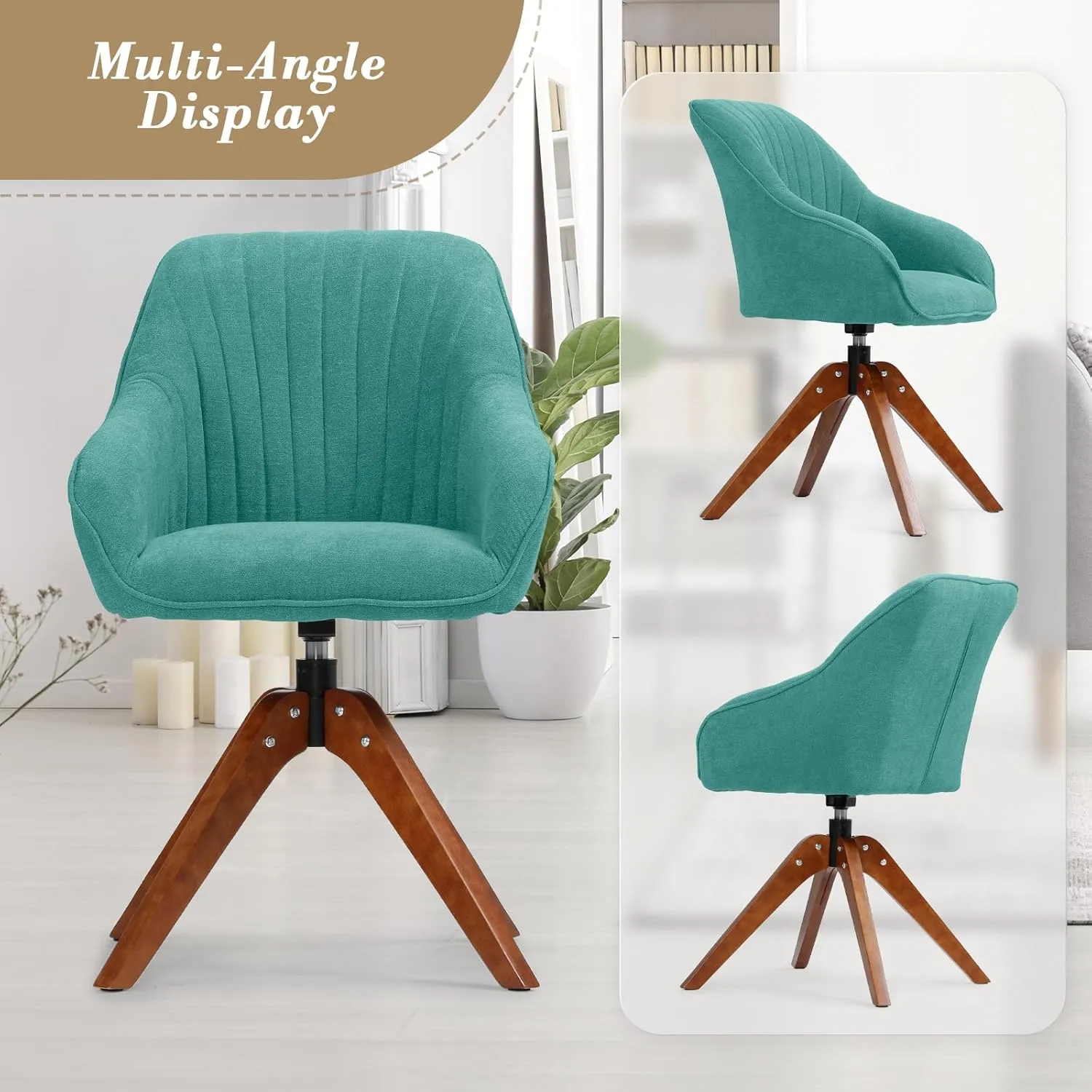 Athena Collection Modern Green Linen Upholstered Swivel Armchair, Comfortable Office Desk Chair, 360 Swivel, Ergonomic Design