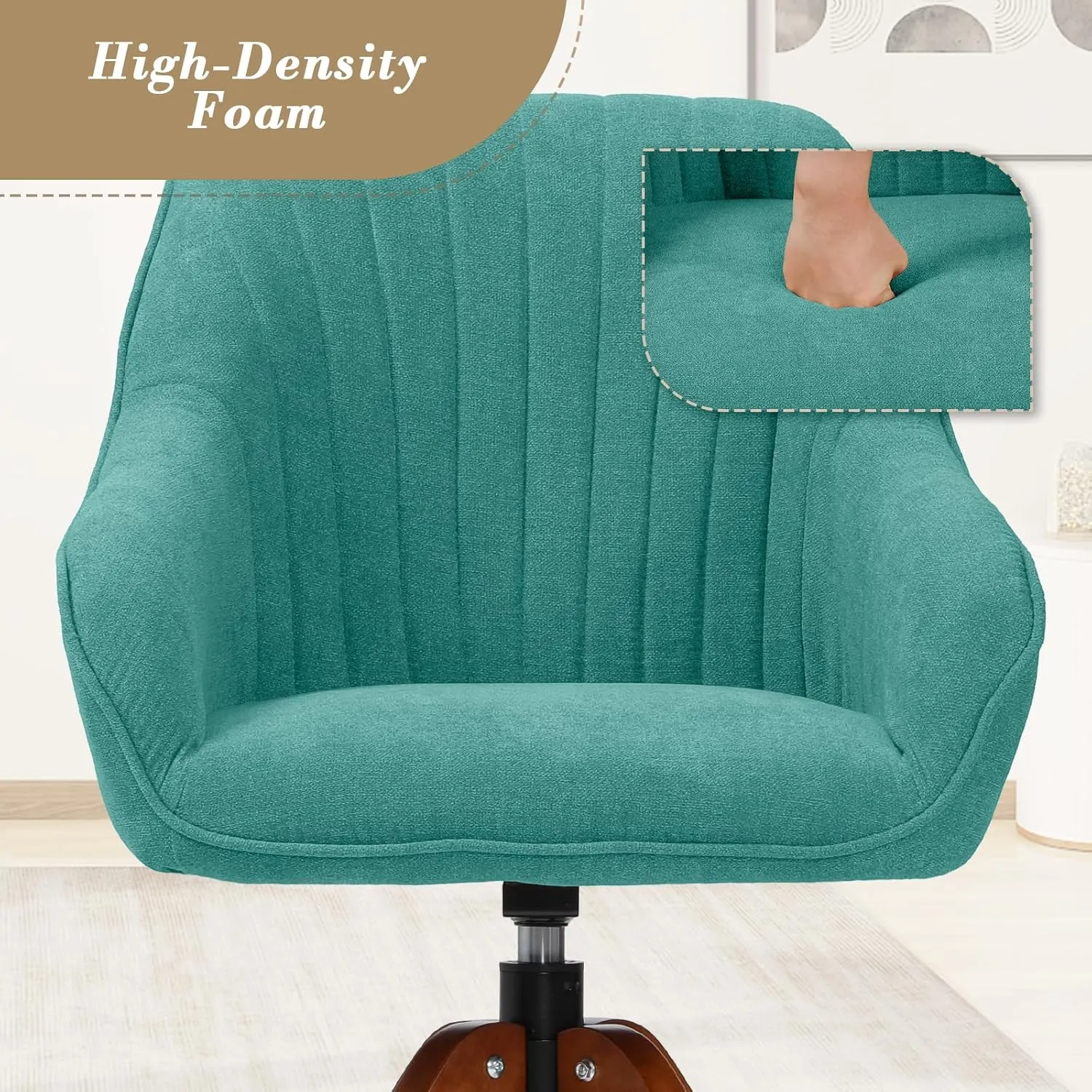 Athena Collection Modern Green Linen Upholstered Swivel Armchair, Comfortable Office Desk Chair, 360 Swivel, Ergonomic Design