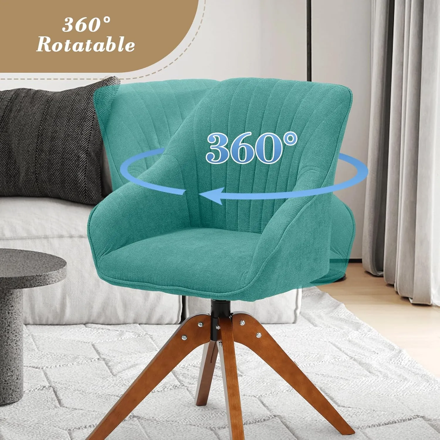 Athena Collection Modern Green Linen Upholstered Swivel Armchair, Comfortable Office Desk Chair, 360 Swivel, Ergonomic Design